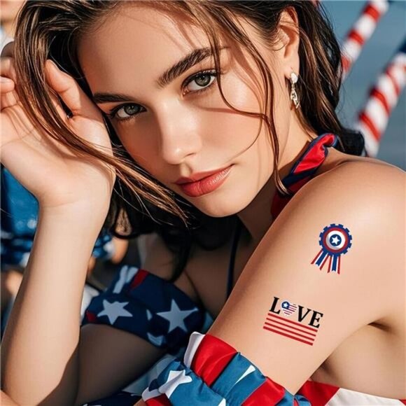 90pcs 4th of July Temporary Tattoos - USA American Flag Patriotic Red White Blue - Picture 4 of 7